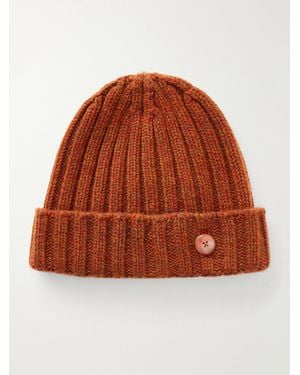 God's True Cashmere Carnelian-Embellished Ribbed Cashmere Beanie - Brown
