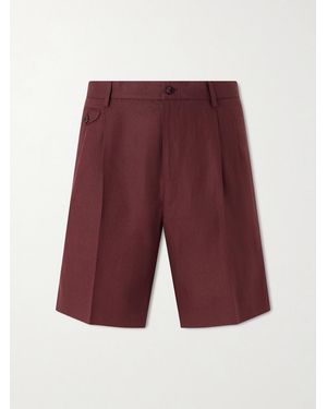 Dolce & Gabbana Maiolica Corallo Straight-Leg Pleated Linen Shorts - Red