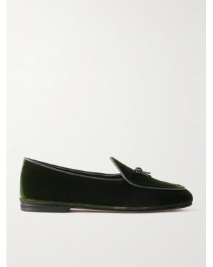 Rubinacci Marphy Leather-Trimmed Bow-Embellished Velvet Loafers - Black