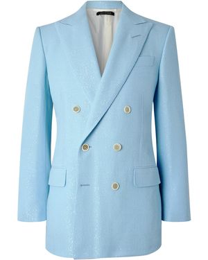 Tom Ford Double-breasted Sequinned Wool-blend Suit Jacket - Blue