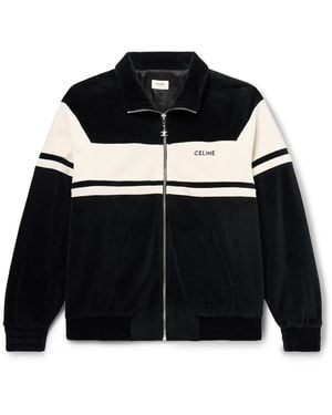 Celine Logo-Embroidered Cotton-Blend Velour Track Jacket - Black