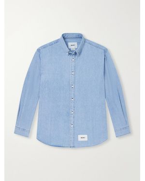 WTAPS Bd 01 Logo-Appliquéd Stone-Bleach Denim Shirt - Blue