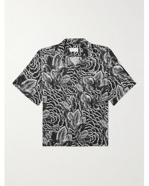4SDESIGNS Camp-Collar Logo-Appliquéd Floral-Print Crepe Shirt - Black