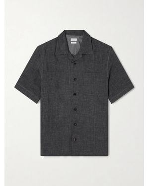 Brunello Cucinelli Camp-Collar Linen Shirt - Nero