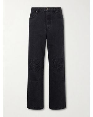 Loewe Wide-leg Anagram-embroidered Jeans - Blue