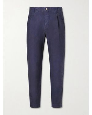 Folk Assembly Slim-fit Pleated Cotton-twill Trousers - Blue