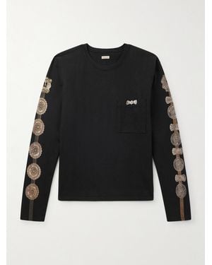 Kapital Dense Appliquéd Printed Cotton-Jersey T-Shirt - Black
