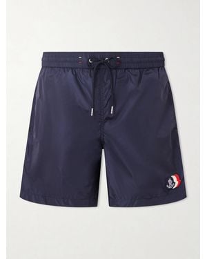 Moncler Slim-Fit Mid-Length Logo-Appliquéd Swim Shorts - Blau