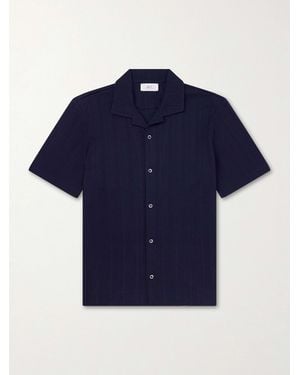 MR P. Camp-Collar Textured Organic Cotton Shirt - Blue