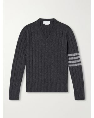 Thom Browne 4-Bar Stripe Cable-Knit Cashmere Sweater - Blau