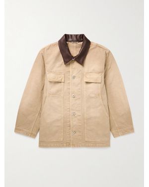AURALEE Oversized Leather-Trimmed Cotton-Canvas Jacket - Natural