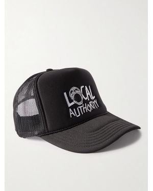 Local Authority Skull O Logo-Embroidered Cotton-Blend Canvas And Mesh Trucker Cap - Black