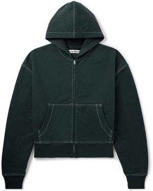 Acne Studios Cropped Logo-Embroidered Organic Cotton-Fleece Hoodie - Green