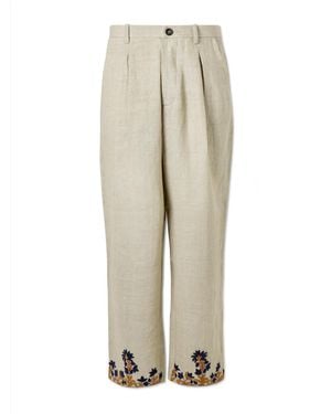 Kartik Research Straight-Leg Embroidered Linen Pants - Natural