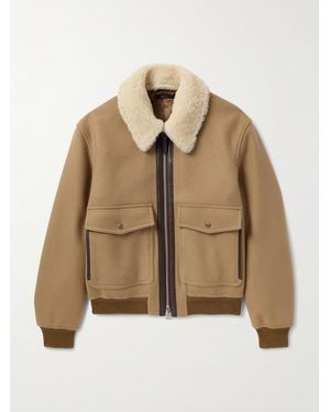 Tom Ford Shearling And Leather-Trimmed Virgin Wool Aviator Jacket - Natural