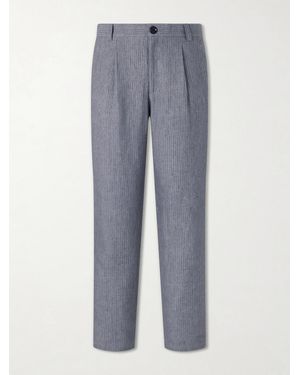 Oliver Spencer Morton Straight-Leg Pleated Striped Linen Suit Trousers - Grey
