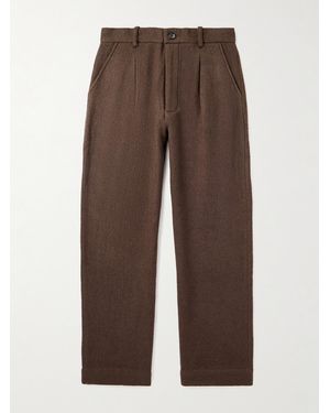 Kartik Research Straight-Leg Pleated Brushed-Wool Trousers - Brown