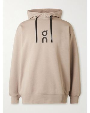 On Shoes Club Logo-print Organic Cott-blend Jersey Hoodie - Natural