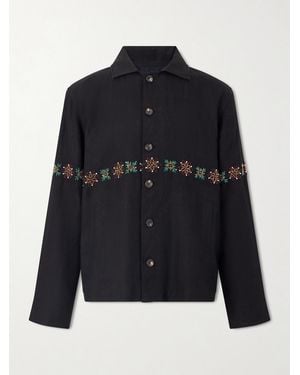 Kartik Research Embroidered Linen Shirt - Blue
