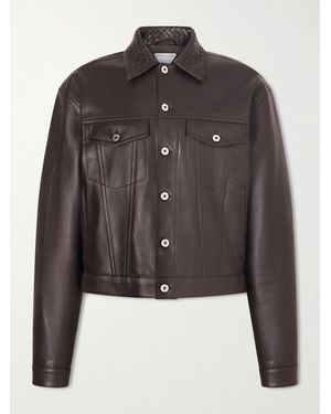 Bottega Veneta Intrecciato-Trimmed Leather Jacket - Black