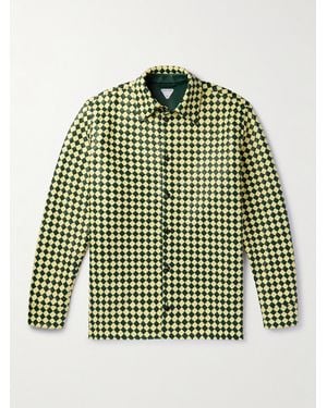 Bottega Veneta Zweifarbiges Hemd aus Intrecciato-Leder - Grün