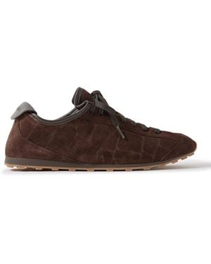 Jacquemus The Tennis Leather-Trimmed Croc-Effect Suede Sneakers - Brown
