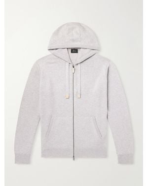 Brioni Hooded Leather-trimmed Cashmere Zip-through Jumper - Grey