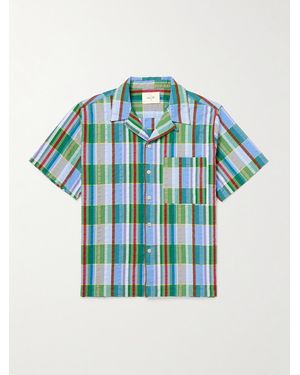 Folk Anniversary Convertible-Collar Checked Cotton-Seersucker Shirt - Blue
