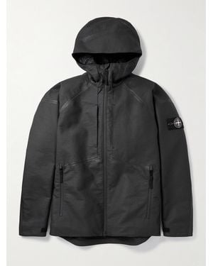 Stone Island Logo-Appliquéd Padded Leather-Ripstop Hooded Jacket - Black