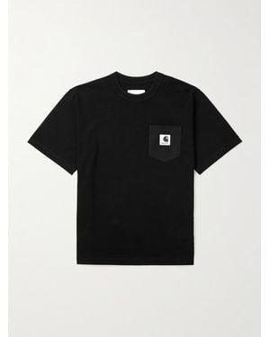 Sacai Carhartt Wip Logo-Appliquéd Canvas-Trimmed Cotton-Jersey T-Shirt - Black