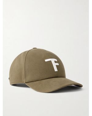 Tom Ford Leather-trimmed Logo-embroidered Cotton-twill Baseball Cap - Natural