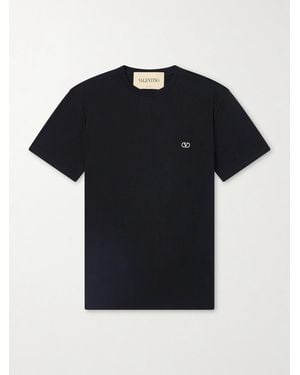 Valentino Garavani Logo-Embroidered Cotton-Jersey T-Shirt - Black
