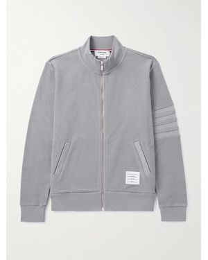 Thom Browne Striped Cotton-Terry Zip-Up Jumper - Grey