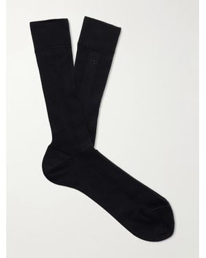 Tom Ford Logo-Embroidered Ribbed Cotton Socks - Black