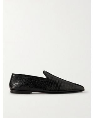 Tom Ford Steven Grosgrain-Trimmed Croc-Effect Leather Loafers - Black