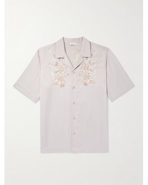 Dries Van Noten Camp-Collar Embroidered Satin Shirt - White