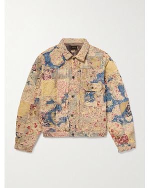 Kapital Boro Distressed Patchwork Cotton And Linen-Blend Jacket - Natural