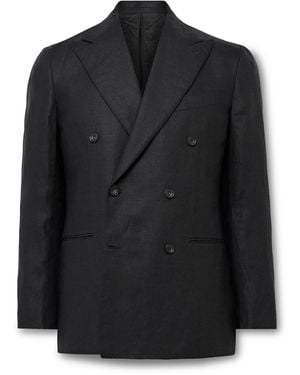 J. Mueser Waverly Slim-fit Double-breasted Linen Suit Jacket - Black