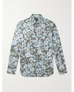 Tom Ford Button-Down Collar Floral-Print Lyocell Shirt - Blue