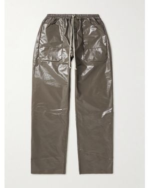 Rick Owens Mt Drawstring Long Wide-leg Coated Cotton-blend Jersey Trousers - Grey