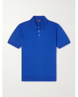 dunhill Slim-fit Cotton And Mulberry Silk-blend Polo Shirt - Blue