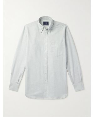 Drake's Button-down Collar Striped Cotton Oxford Shirt - White
