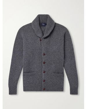 Drake's Ribbed Wool Cardigan - Grau