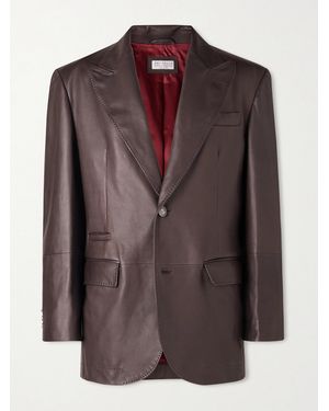 Brunello Cucinelli Full-Grain Leather Blazer - Brown
