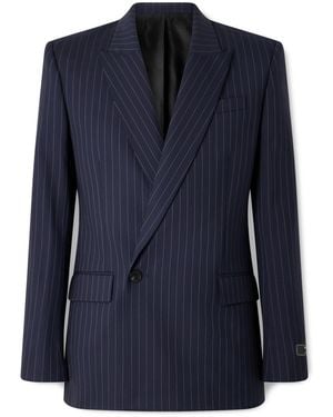 Balmain Double-Breasted Pinstriped Wool-Blend Blazer - Blue