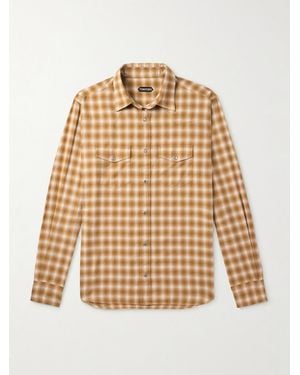 Tom Ford Slim-Fit Checked Cotton-Twill Shirt - Natural