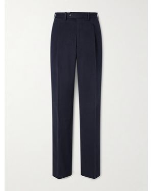 Saman Amel Straight-leg Pleated Peached Cotton-blend Trousers - Blue