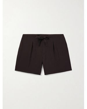 STÒFFA Straight-Leg Pleated Wool-Seersucker Shorts - Black