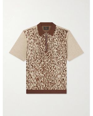 Beams Plus Leopard-Jacquard Cotton-Blend Half-Zip Polo Shirt - Natural