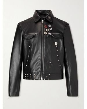 Enfants Riches Deprimes Sid Cropped Studded Embellished Leather Jacket - Black